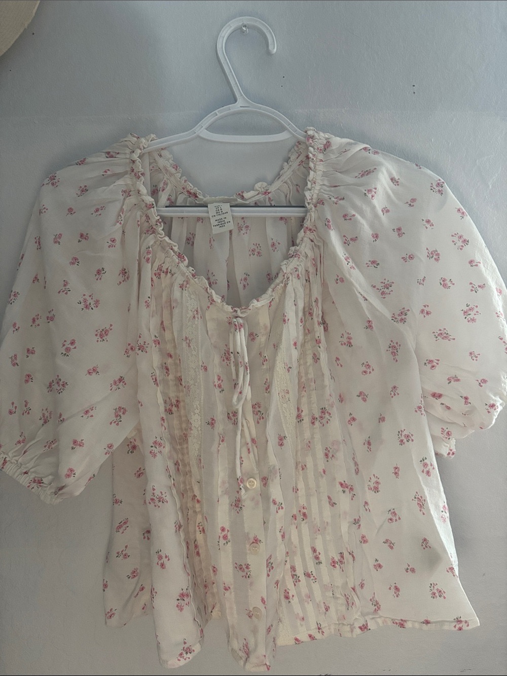 H&M Cream Blouse with Pink Floral Print